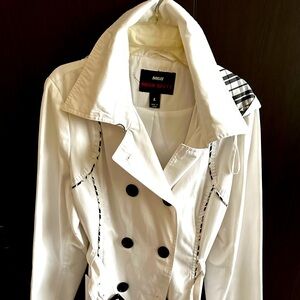 Preowned Miss Sixty M60 Trench Coat Long Sleeves Belted Hood White Black Sz L